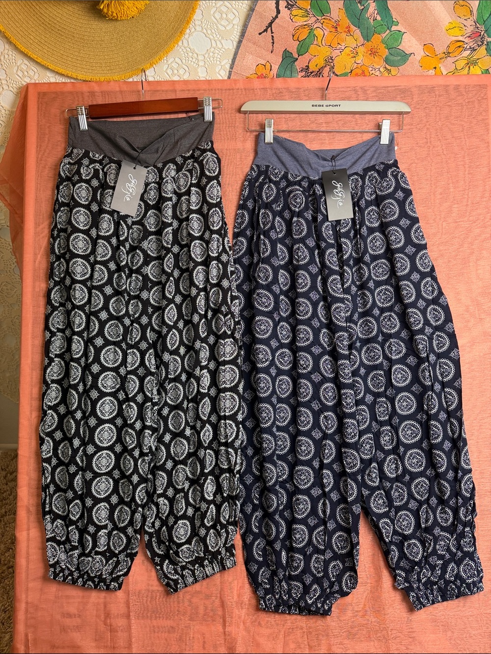 Balloon Pants  Navy White  Rib Waist  Medallion Print harem styleSz. S NWT Gigio - Picture 5 of 13